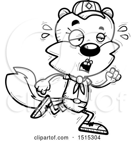 Clipart of a Black and White Tired Running Female Squirrel Scout - Royalty Free Vector Illustration by Cory Thoman