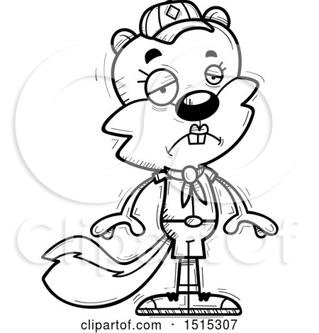 Clipart of a Black and White Sad Female Squirrel Scout - Royalty Free Vector Illustration by Cory Thoman