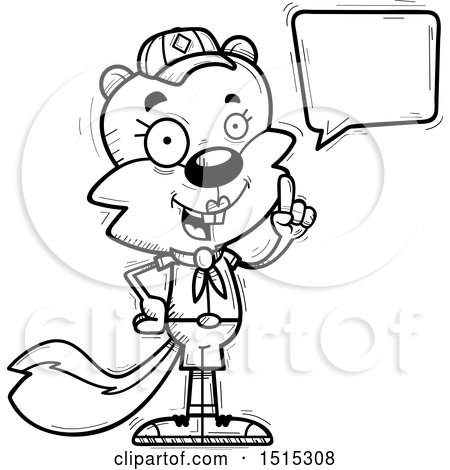 Clipart of a Black and White Talking Female Squirrel Scout - Royalty Free Vector Illustration by Cory Thoman