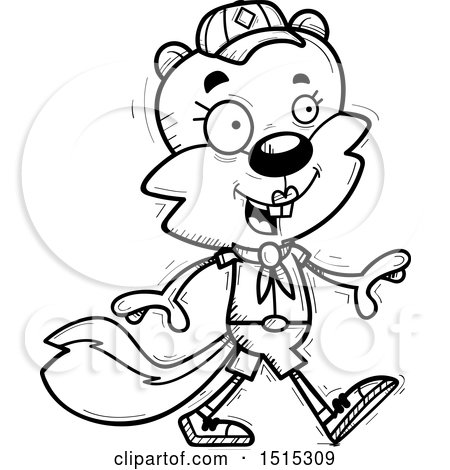 Clipart of a Black and White Walking Female Squirrel Scout - Royalty Free Vector Illustration by Cory Thoman
