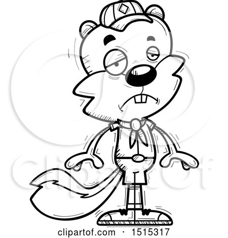 Clipart of a Black and White Sad Male Squirrel Scout - Royalty Free Vector Illustration by Cory Thoman