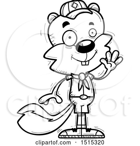 Clipart of a Black and White Waving Male Squirrel Scout - Royalty Free Vector Illustration by Cory Thoman