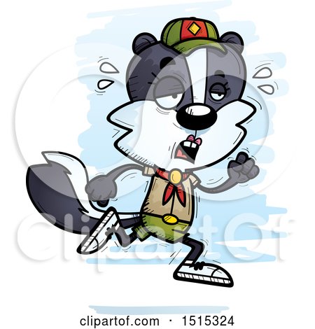 Clipart of a Tired Running Female Skunk Scout - Royalty Free Vector Illustration by Cory Thoman