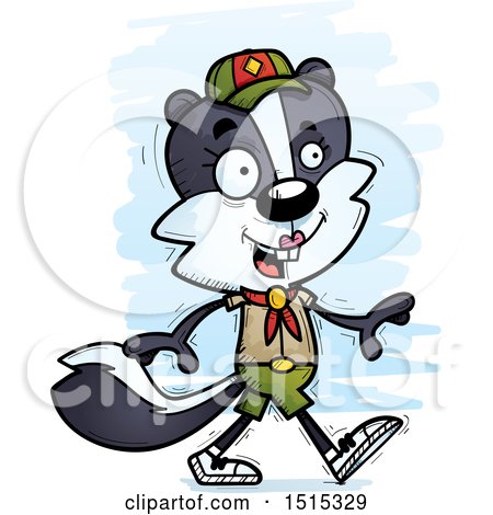 Clipart of a Walking Female Skunk Scout - Royalty Free Vector Illustration by Cory Thoman