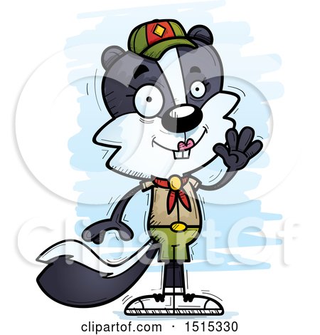 Clipart of a Waving Female Skunk Scout - Royalty Free Vector Illustration by Cory Thoman