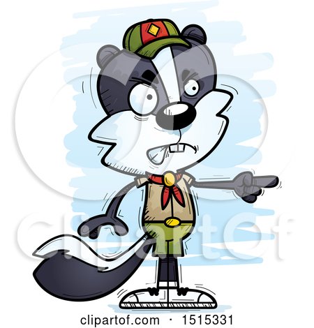 Clipart of a Mad Pointing Male Skunk Scout - Royalty Free Vector Illustration by Cory Thoman