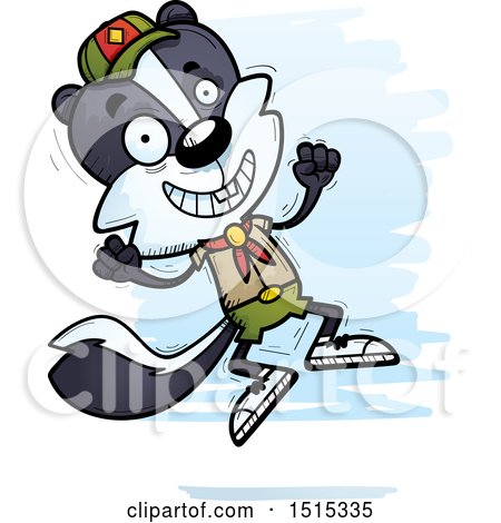 Clipart of a Jumping Male Skunk Scout - Royalty Free Vector Illustration by Cory Thoman