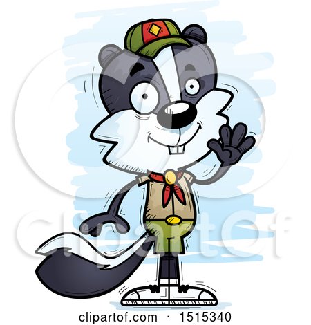 Clipart of a Waving Male Skunk Scout - Royalty Free Vector Illustration by Cory Thoman