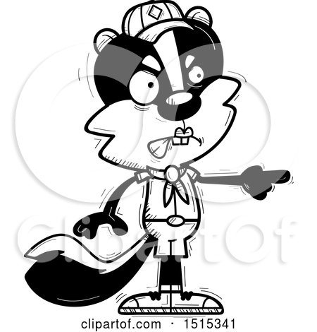 Clipart of a Black and White Mad Pointing Female Skunk Scout - Royalty Free Vector Illustration by Cory Thoman