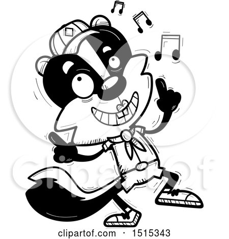 Clipart of a Black and White Happy Dancing Female Skunk Scout - Royalty Free Vector Illustration by Cory Thoman