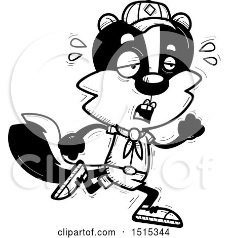 Clipart of a Black and White Tired Running Female Skunk Scout - Royalty Free Vector Illustration by Cory Thoman