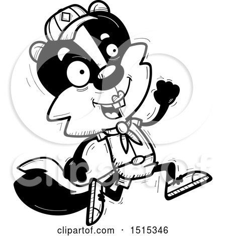 Clipart of a Black and White Running Female Skunk Scout - Royalty Free Vector Illustration by Cory Thoman