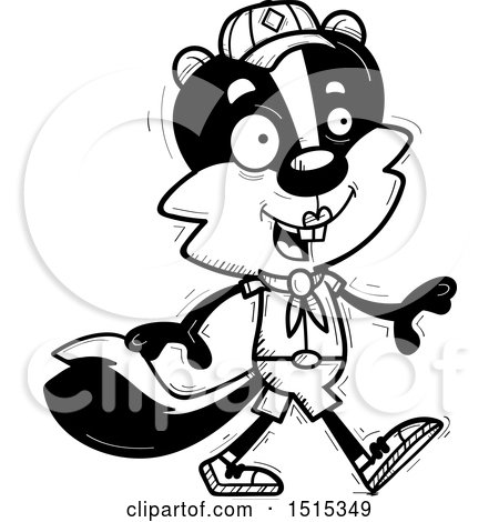 Clipart of a Black and White Walking Female Skunk Scout - Royalty Free Vector Illustration by Cory Thoman