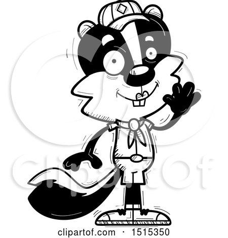 Clipart of a Black and White Waving Female Skunk Scout - Royalty Free Vector Illustration by Cory Thoman