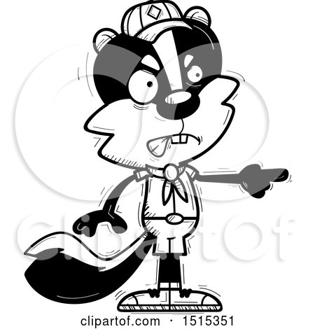 Clipart of a Black and White Mad Pointing Male Skunk Scout - Royalty Free Vector Illustration by Cory Thoman