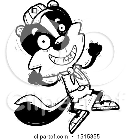 Clipart of a Black and White Jumping Male Skunk Scout - Royalty Free Vector Illustration by Cory Thoman