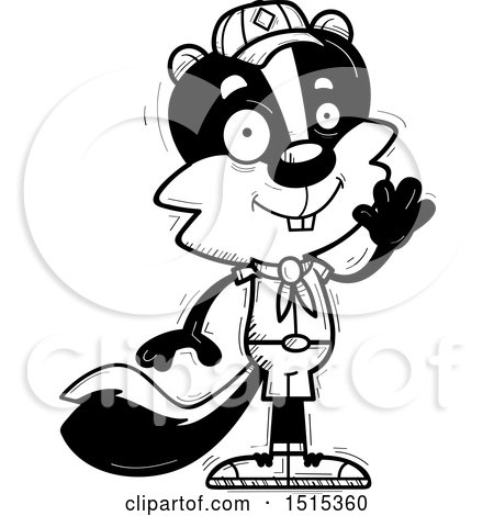 Clipart of a Black and White Waving Male Skunk Scout - Royalty Free Vector Illustration by Cory Thoman