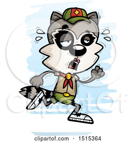 Clipart of a Tired Running Female Raccoon Scout - Royalty Free Vector Illustration by Cory Thoman