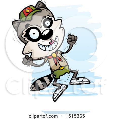 Clipart of a Jumping Female Raccoon Scout - Royalty Free Vector Illustration by Cory Thoman