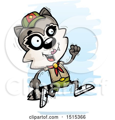 Clipart of a Running Female Raccoon Scout - Royalty Free Vector Illustration by Cory Thoman