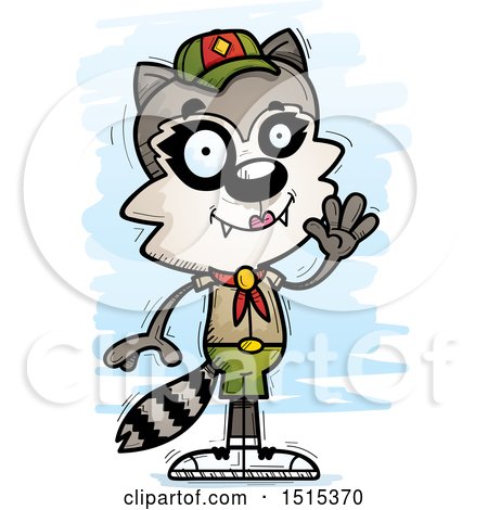 Clipart of a Waving Female Raccoon Scout - Royalty Free Vector Illustration by Cory Thoman
