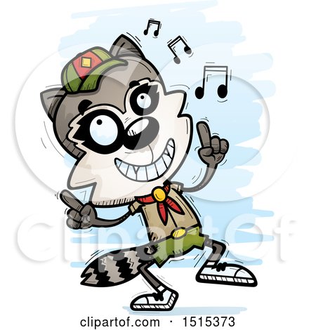 Clipart of a Happy Dancing Male Raccoon Scout - Royalty Free Vector Illustration by Cory Thoman