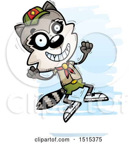 Clipart of a Jumping Male Raccoon Scout - Royalty Free Vector Illustration by Cory Thoman