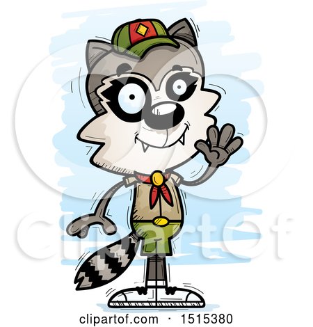 Clipart of a Waving Male Raccoon Scout - Royalty Free Vector Illustration by Cory Thoman