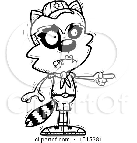 Clipart of a Black and White Mad Pointing Female Raccoon Scout - Royalty Free Vector Illustration by Cory Thoman