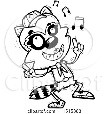 Clipart of a Black and White Happy Dancing Female Raccoon Scout - Royalty Free Vector Illustration by Cory Thoman