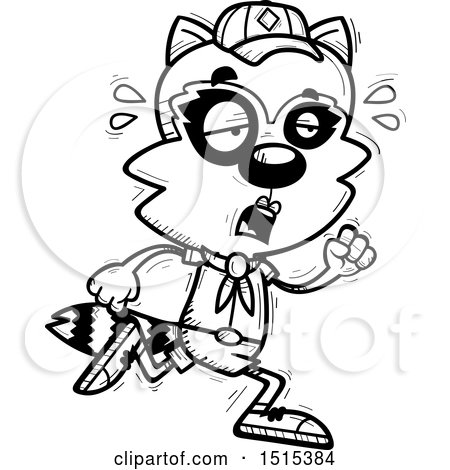 Clipart of a Black and White Tired Running Female Raccoon Scout - Royalty Free Vector Illustration by Cory Thoman