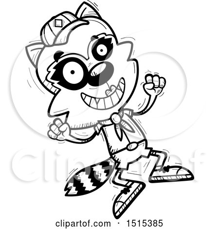 Clipart of a Black and White Jumping Female Raccoon Scout - Royalty Free Vector Illustration by Cory Thoman