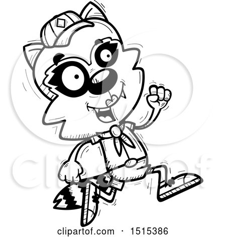 Clipart of a Black and White Running Female Raccoon Scout - Royalty Free Vector Illustration by Cory Thoman