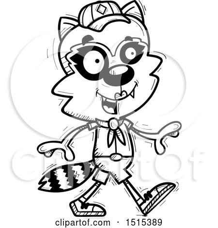 Clipart of a Black and White Walking Female Raccoon Scout - Royalty Free Vector Illustration by Cory Thoman