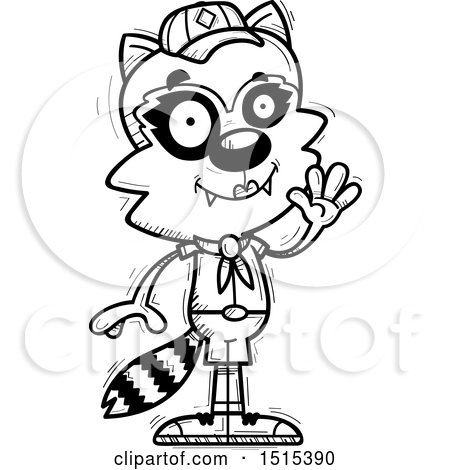 Clipart of a Black and White Waving Female Raccoon Scout - Royalty Free Vector Illustration by Cory Thoman
