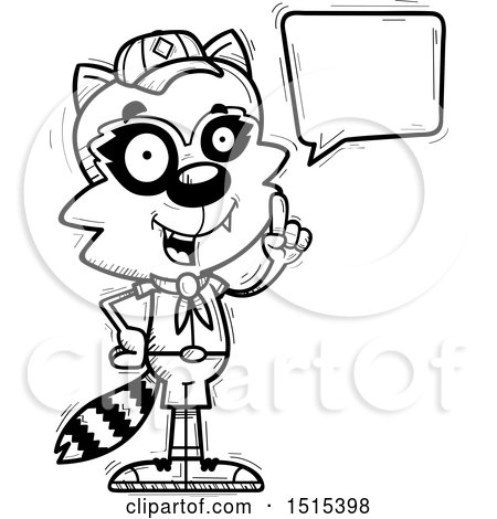 Clipart of a Black and White Talking Male Raccoon Scout - Royalty Free Vector Illustration by Cory Thoman