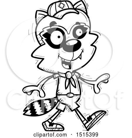 Clipart of a Black and White Walking Male Raccoon Scout - Royalty Free Vector Illustration by Cory Thoman