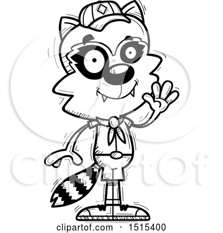 Clipart of a Black and White Waving Male Raccoon Scout - Royalty Free Vector Illustration by Cory Thoman