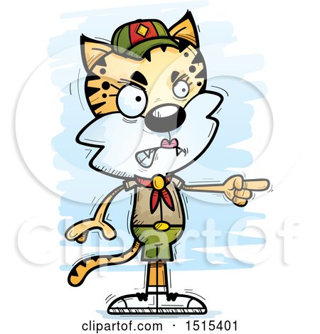 Clipart of a Mad Pointing Female Bobcat Scout - Royalty Free Vector Illustration by Cory Thoman
