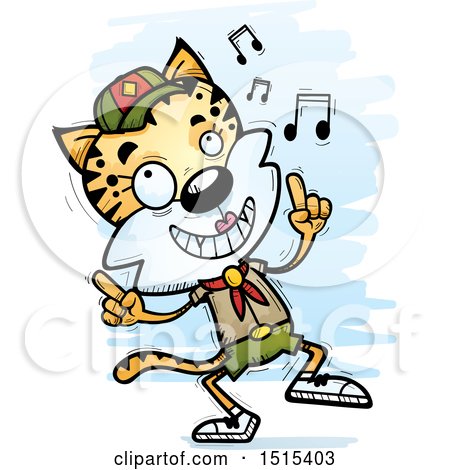 Clipart of a Happy Dancing Female Bobcat Scout - Royalty Free Vector Illustration by Cory Thoman
