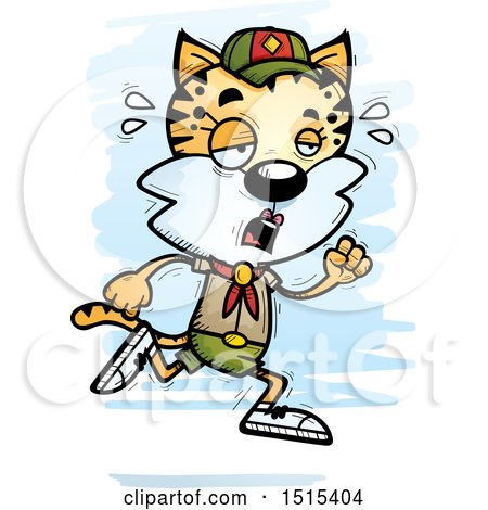 Clipart of a Tired Running Female Bobcat Scout - Royalty Free Vector Illustration by Cory Thoman