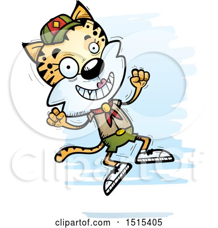 Clipart of a Jumping Female Bobcat Scout - Royalty Free Vector Illustration by Cory Thoman