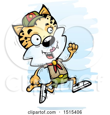 Clipart of a Running Female Bobcat Scout - Royalty Free Vector Illustration by Cory Thoman
