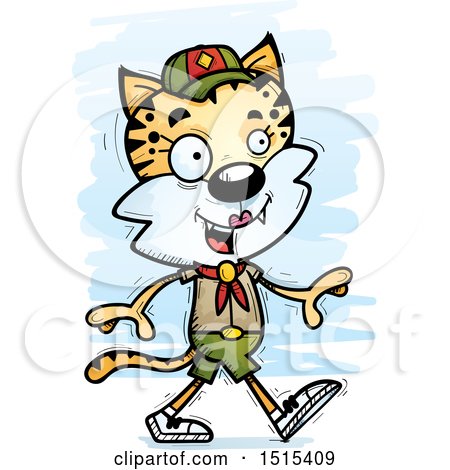 Clipart of a Walking Female Bobcat Scout - Royalty Free Vector Illustration by Cory Thoman