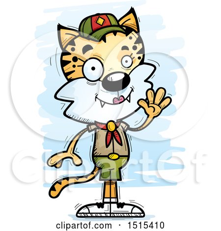 Clipart of a Waving Female Bobcat Scout - Royalty Free Vector Illustration by Cory Thoman