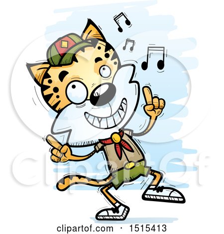 Clipart of a Happy Dancing Male Bobcat Scout - Royalty Free Vector Illustration by Cory Thoman