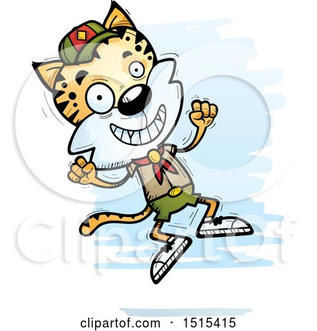 Clipart of a Jumping Male Bobcat Scout - Royalty Free Vector Illustration by Cory Thoman