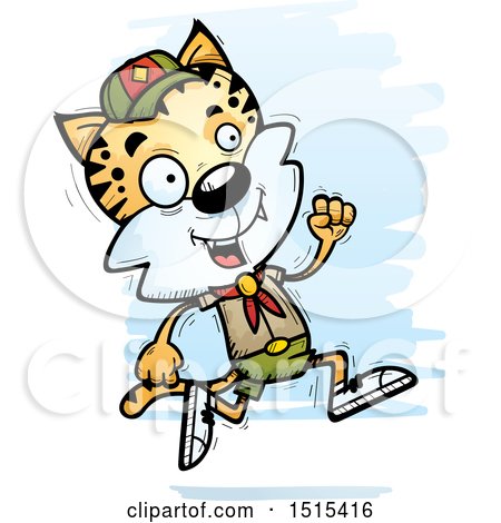 Clipart of a Running Male Bobcat Scout - Royalty Free Vector Illustration by Cory Thoman