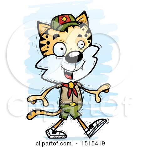 Clipart of a Walking Male Bobcat Scout - Royalty Free Vector Illustration by Cory Thoman