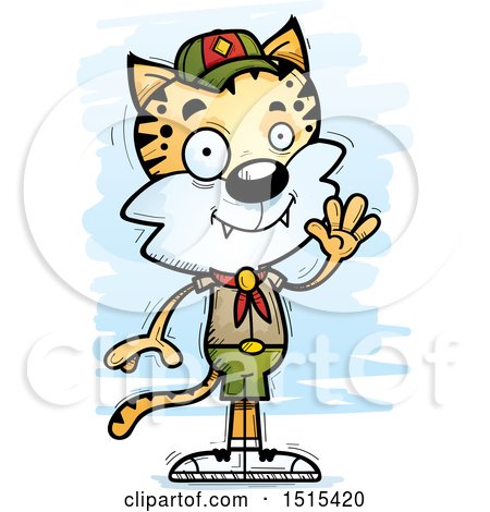 Clipart of a Waving Male Bobcat Scout - Royalty Free Vector Illustration by Cory Thoman